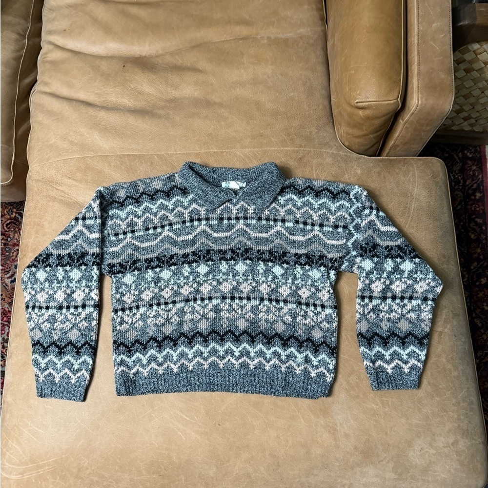 Vintage Croquet Club Collared Geometric Sweater Retro 80’s Size Small